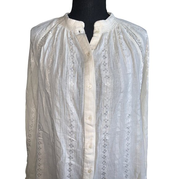 Universal Thread Womens Off-White Long Sleeve Button-Up Blouse w/ Lace Inserts - Picture 2 of 15